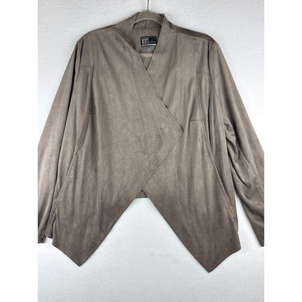 KUT from the Kloth Womens 1X Faux Suede Draped Open Front Jacket Taupe KJ25001G